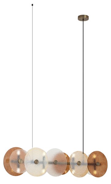Lampada a sospensione Art Déco bronzo con vetro ambrato lineare 8 luci - TEXT