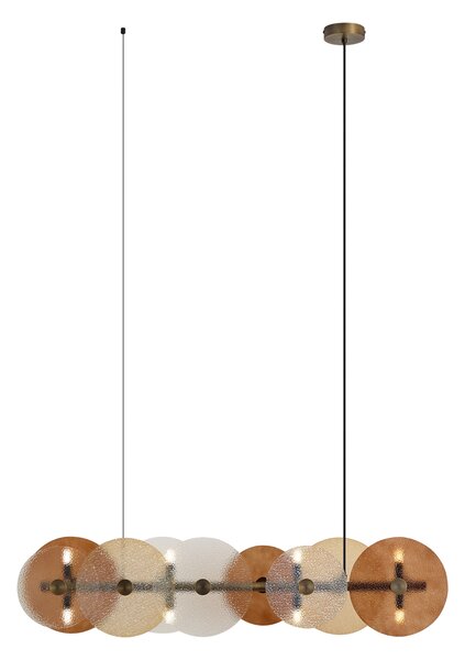 Lampada a sospensione Art Déco bronzo con vetro ambrato lineare 8 luci - TEXT