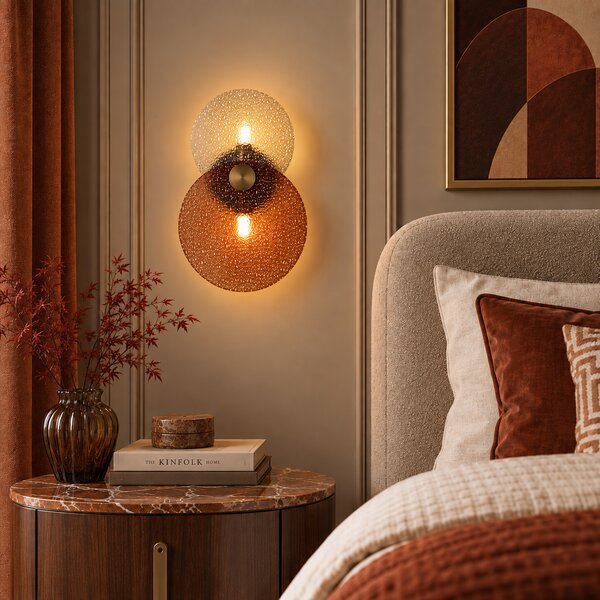Applique Art Déco bronzo scuro con vetro ambrato 2 luci - Text