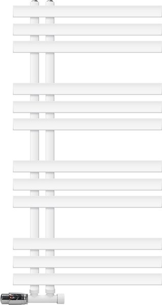 Radiatore da bagno LuxeBath Design, 500x1000 mm, bianco, set di collegamento e termostatico angolare a parete, senza elemento riscaldante