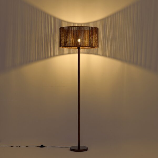 Lampada da terra in legno di noce con paralume in corda di carta marrone 50/50/25 - Mels