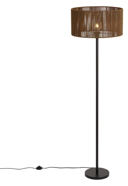 Lampada da terra nera con paralume in corda di carta marrone 50/50/25 - Simplo