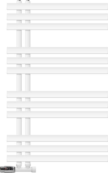 LuxeBath radiatore da bagno Iron EM 600x1000 mm bianco attacco laterale con set di collegamento e termostato parete d'angolo, design radiatore da bagno, senza elemento riscaldante