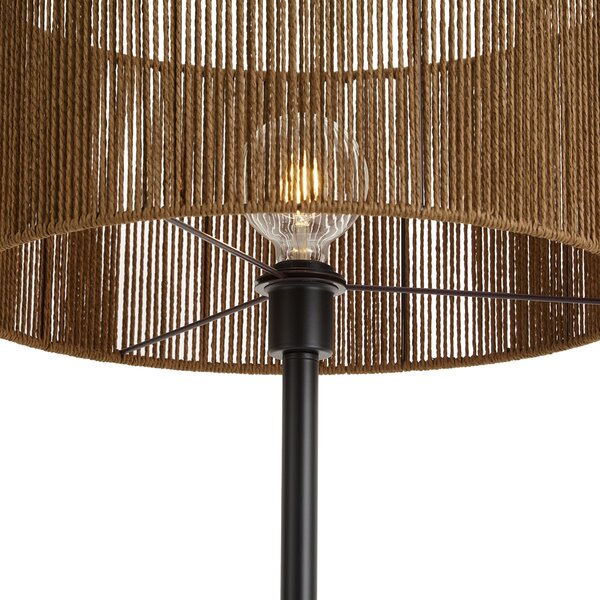 Lampada da terra nera con paralume in corda di carta marrone 50/50/25 - Simplo