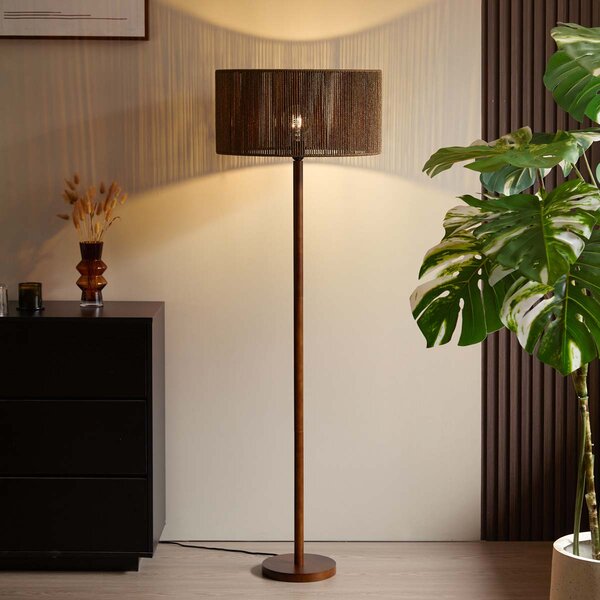 Lampada da terra in legno di noce con paralume in corda di carta marrone 50/50/25 - Mels