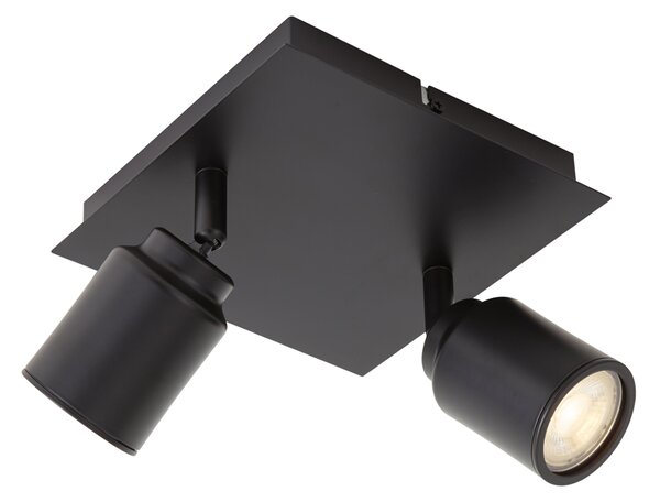 Faretto da bagno moderno nero quadrato 2 luci IP44 - Ducha