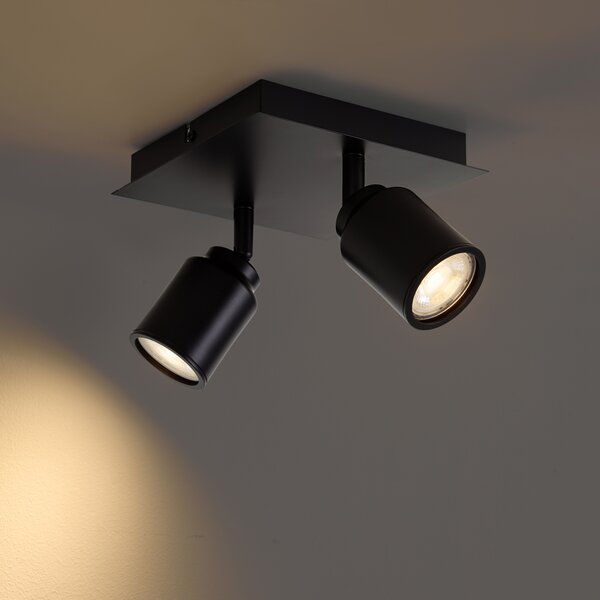 Faretto da bagno moderno nero quadrato 2 luci IP44 - Ducha