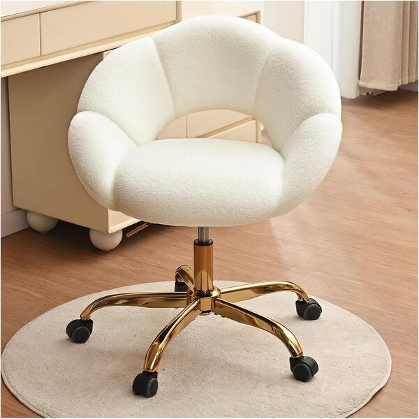 Sedia da ufficio girevole, confortevole, ideale per il lavoro da casa, design ergonomico, dimensioni 56x68x73 cm, colore beige