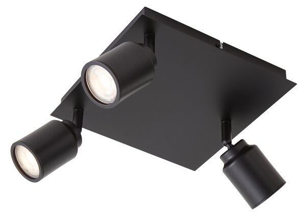 Faretto da bagno moderno nero quadrato 3 luci IP44 - Ducha