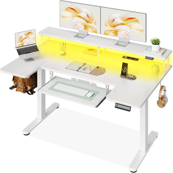 Scrivania regolabile in altezza - Elettrica - Design ergonomico - Con supporto per monitor - 140 cm - Bianco