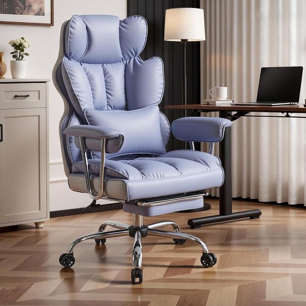Sedia da ufficio ergonomica - Sedia direzionale - Sedia confortevole - Per lavorare in modo efficiente - Poggiapiedi - Supporto lombare - Portata fino a 200 kg - Colore: viola