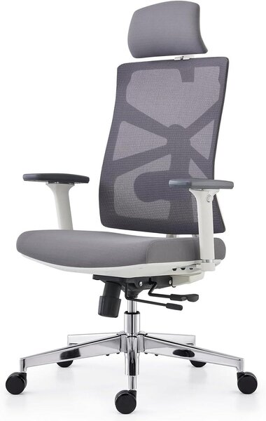 Sedia da ufficio ergonomica - Sedia da lavoro confortevole - Adatta a lunghe sessioni di lavoro - Schienale regolabile - 70 x 65 x 131 cm - Bianco