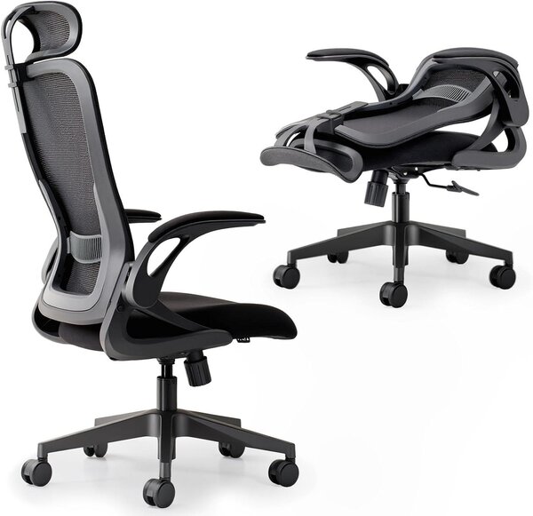 Sedia da ufficio pieghevole - Sedia da lavoro compatta - Comfort per il lavoro da casa - Schienale in rete - Taglia unica - Nero notte