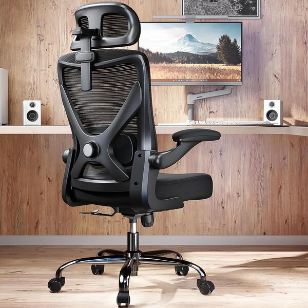 Sedia da ufficio ergonomica - Sedia confortevole - Ideale per il lavoro da casa - Supporto lombare regolabile - Peso massimo: 150 kg - Colore: nero