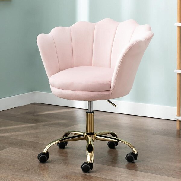 Sedia da ufficio in velluto - Sedia girevole con ruote - Ideale per lavorare comodamente - Schienale a forma di fiore - 70 cm - Rosa chiaro