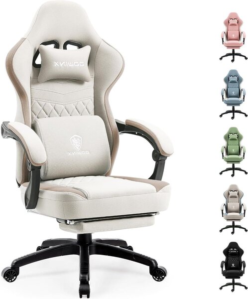 Sedia da gaming - Sedia da ufficio - Seduta confortevole - Con poggiapiedi - Portata massima: 150 kg - Beige