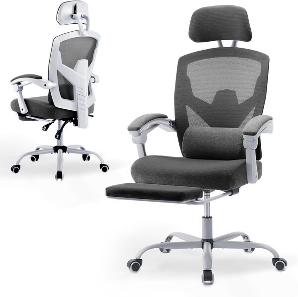 Sedia da ufficio ergonomica - Sedia confortevole - Ideale per lavorare da casa e rilassarsi - Supporto lombare regolabile - Peso massimo: 110 kg - Grigia