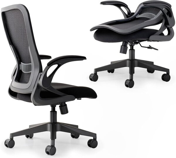Sedia da ufficio pieghevole - Sedia da lavoro compatta - Ideale per piccoli spazi - Design ergonomico in mesh - Montaggio in 18 minuti - Colore: nero