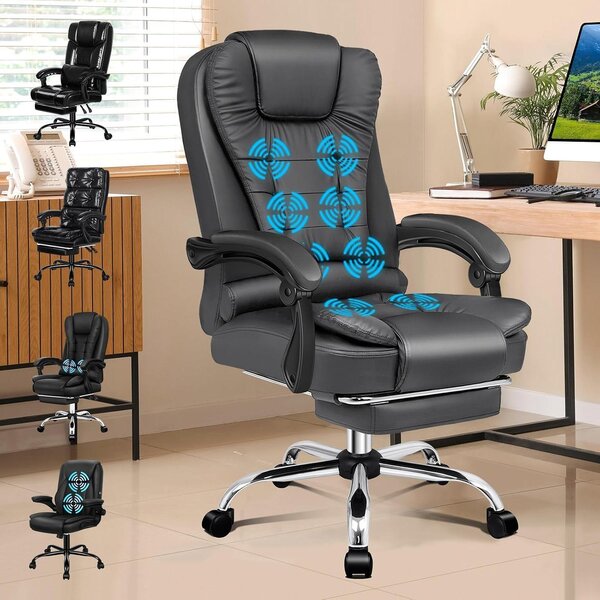 Sedia da ufficio ergonomica - Sedia da lavoro confortevole - Ideale per lunghe sessioni di lavoro - Funzione massaggio a 8 punti - Portata fino a 180 kg - Grigia