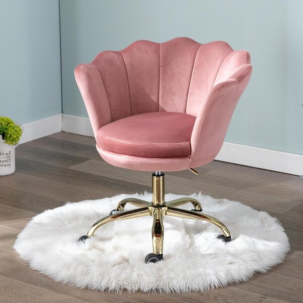 Sedia da ufficio in velluto - Sedia girevole, confortevole - Ideale per lavorare da casa o studiare - Schienale a forma di fiore - Dimensioni: 0,60 m x 0,70 m x 0,85 m - Rosa scuro