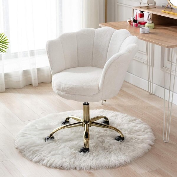Sedia da ufficio in ecopelliccia - Sedia confortevole - Ideale per il lavoro da casa - Design a forma di fiore - Altezza 86 cm - Colore bianco