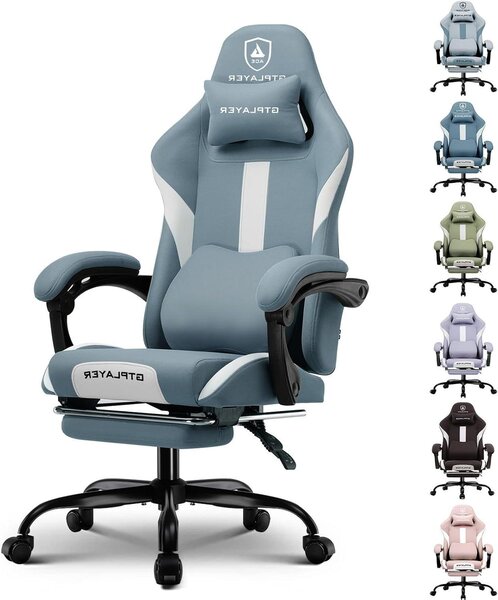 Sedia da gaming - Sedia da ufficio per PC - Seduta confortevole - Schienale regolabile - 55 x 50 x 139 cm - Blu