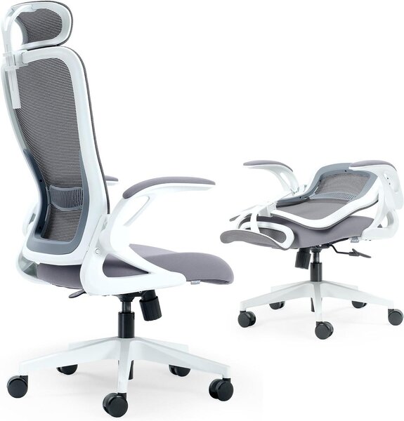 Sedia da ufficio pieghevole - Sedia da lavoro compatta - Ideale per l'ufficio domestico - Montaggio senza attrezzi - Pieghevole - Bianco e grigio