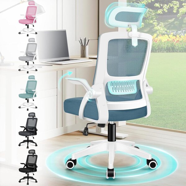 Sedia da ufficio con supporto lombare - Sedia da lavoro confortevole - Ideale per il lavoro da casa - Poggiatesta regolabile - Capacità di carico: 180 kg - Colore: blu