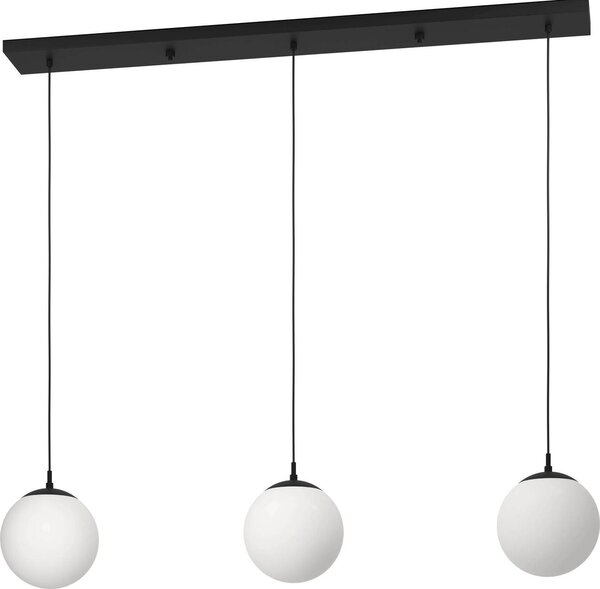 Lampadario A Sospensione Minimal Rondo 3 Acciaio Nero Vetro 3 Luci E27