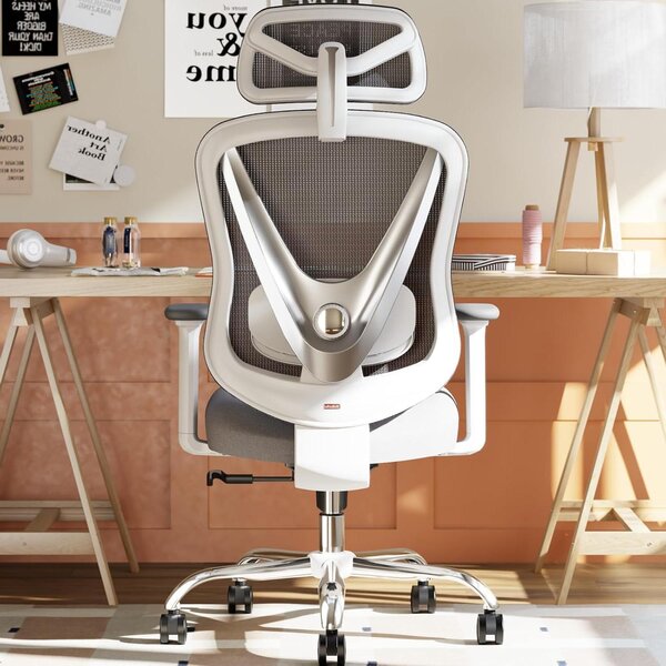 Sedia da ufficio ergonomica - Sedia da lavoro confortevole - Ideale per lavorare a lungo - Supporto lombare 3D - Regolabile - Bianca