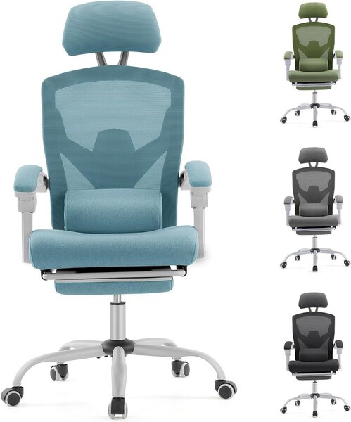 Sedia da ufficio ergonomica - Sedia da lavoro confortevole - Ideale per il lavoro da casa e il relax - Supporto lombare regolabile - Profondità: 99 cm - Colore: blu