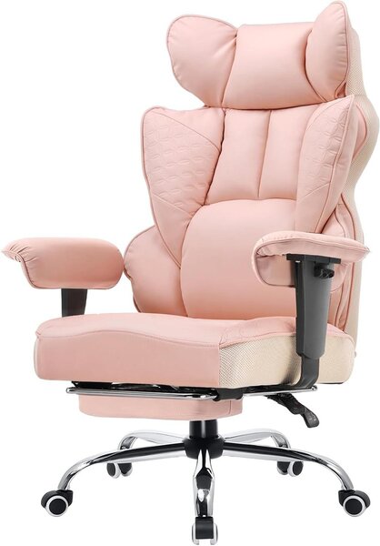 Sedia da ufficio ergonomica - Sedia da lavoro confortevole - Adatta a lunghe sessioni di lavoro - Supporto lombare integrato - Profondità della seduta: 50 cm - Colore: rosa corallo