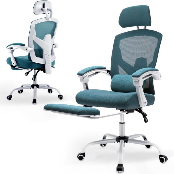Sedia da ufficio ergonomica - Sedia confortevole - Ideale per il lavoro da casa - Supporto lombare regolabile - Peso massimo: 110 kg - Colore: blu