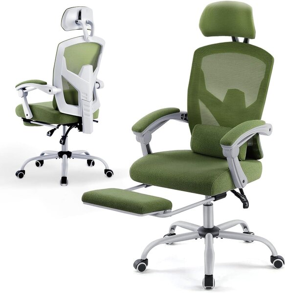 Sedia da ufficio ergonomica - Sedia confortevole - Ideale per lavorare da casa, per un ambiente di lavoro rilassato - Schienale regolabile - Peso massimo supportato: 110 kg - Colore: verde