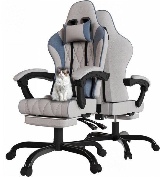 Sedia da gaming con poggiapiedi - Sedia ergonomica da ufficio - Seduta confortevole - Tessuto tecnico traspirante - Portata massima: 150 kg - Grigio chiaro