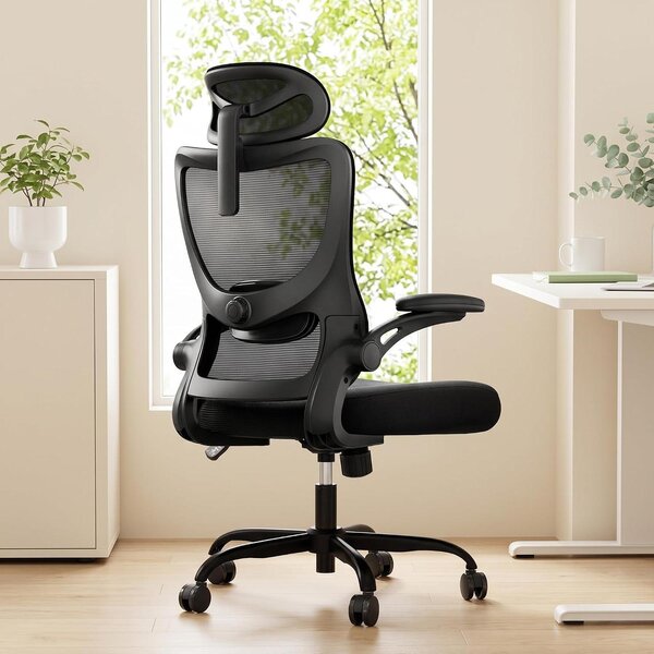 Sedia da ufficio ergonomica - Sedia confortevole - Ideale per il lavoro da casa - Supporto lombare regolabile - Portata massima: 136 kg - Colore: nero