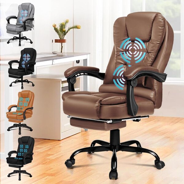 Sedia da ufficio ergonomica - Sedia da computer racing - Lavoro confortevole - Con funzione massaggio - Peso massimo supportato: 180 kg - Colore: marrone