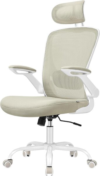 Sedia da ufficio ergonomica - Sedia da lavoro confortevole - Ideale per l'ufficio domestico - Supporto lombare regolabile - Seduta di 53 cm - Colore beige cappuccino