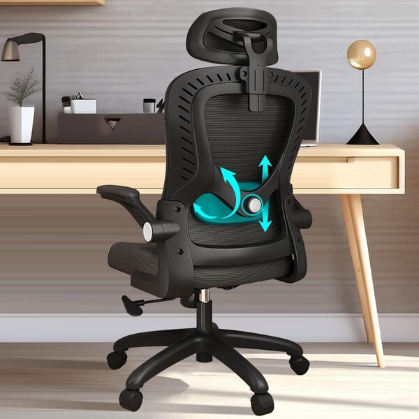 Sedia da ufficio ergonomica - Sedia da lavoro confortevole - Ottimizzazione per il lavoro da casa - Supporto lombare regolabile - Altezza seduta: 10 cm - Colore: nero