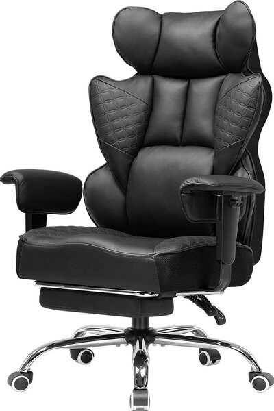 Sedia da ufficio - Sedia ergonomica per il lavoro - Ideale per il lavoro da casa - Braccioli regolabili - Modello di grandi dimensioni - Colore nero