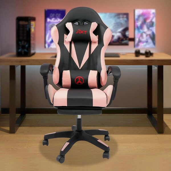 Sedia ergonomica - Sedia da ufficio, sedia per computer - Lavoro confortevole e rilassamento - Con poggiapiedi, Bluetooth - Regolabile, altezza 122 cm - Rosa