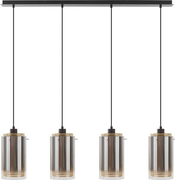 Lampada a sospensione Lucande Sterzy, lunghezza 105 cm, grigio, vetro, 4 luci