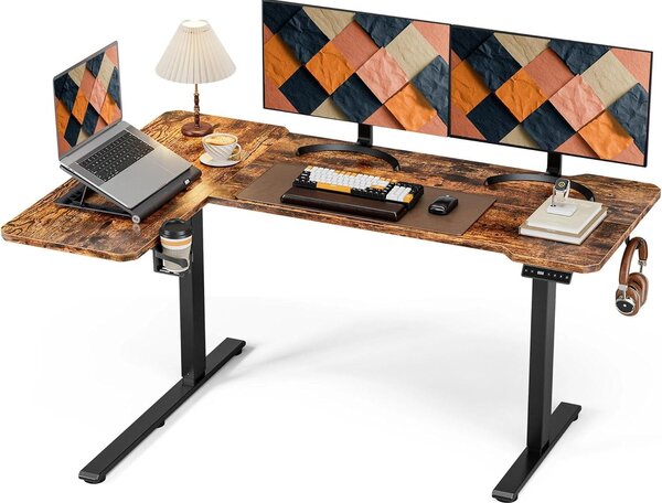 Elektrisch Bureau - Scrivania regolabile in altezza - Ideale per il lavoro da casa - Sistema di sollevamento silenzioso - 150 x 100 cm - Colore marrone vintage