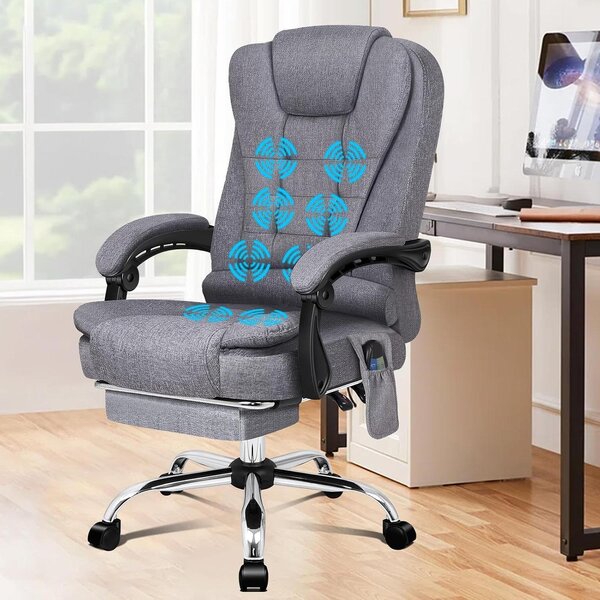 Sedia da ufficio - Sedia ergonomica - Lavoro confortevole - Con funzione massaggio - Capacità di carico: 180 kg - Colore: grigio lino