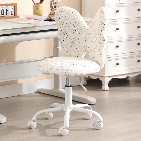 Sedia da scrivania Kinder - Sedia girevole "Farfalla" - Ideale per studiare e giocare - Regolabile in altezza - Altezza seduta: 42-50 cm - Bianco
