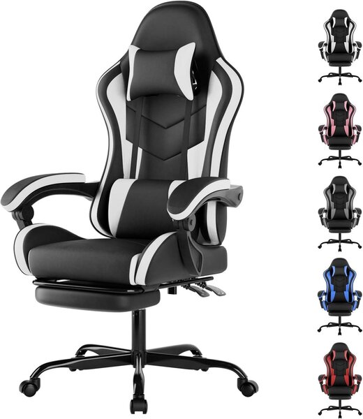 Sedia ergonomica - Sedia da ufficio per computer - Lavorare comodamente - Supporto lombare regolabile - Altezza: 1,2 metri - Colore: bianco e nero
