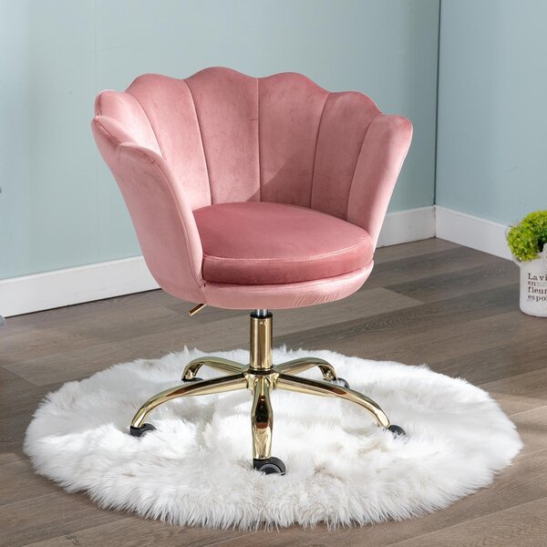 Sedia da ufficio in velluto - Sedia girevole, confortevole - Ideale per lavorare da casa o studiare - Schienale a forma di fiore - Dimensioni: 0,60 m x 0,70 m x 0,85 m - Rosa scuro