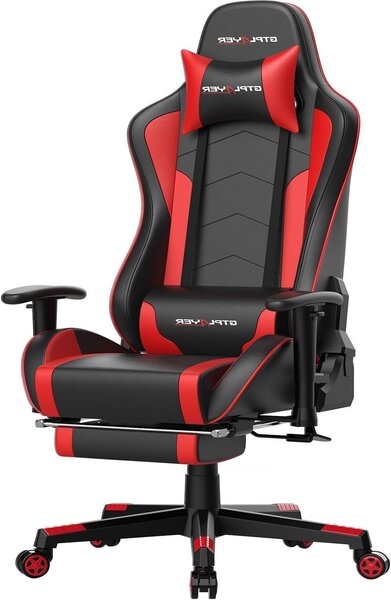 Sedia da gaming con altoparlanti - Sedia da computer, sedia da ufficio - Seduta confortevole - Audio Bluetooth integrato - Altezza 132 cm - Colore nero e rosso