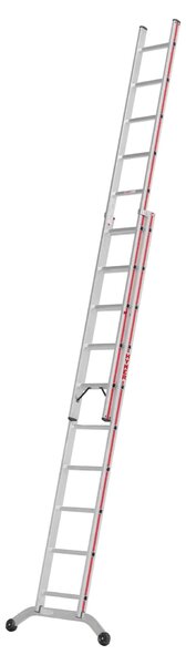 Scala a sfilo Hymer, in due sezioni, 2x10 pioli, lunghezza 2,97 / 4,93 m, altezza massima di raggiungimento 5,92 m, peso 11,3 kg