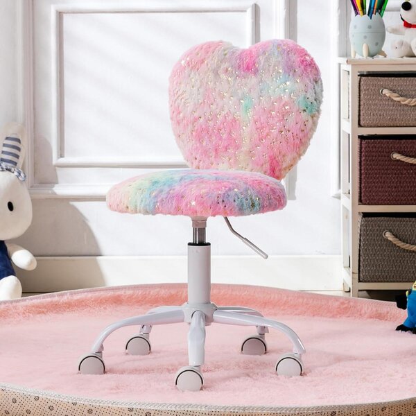 Sedia da scrivania per bambini - Sedia per lo studio - Comfortevole per studiare - Rivestimento morbido effetto pelliccia - 48 x 48 x 80 cm - Rosa